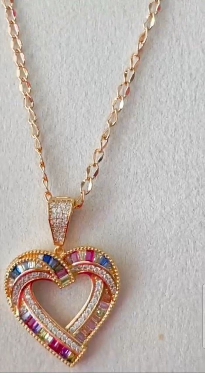 Colorful zirconia Heart Shaped Necklace Earring Set