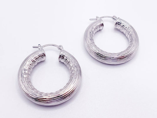 Vintage Silver Chunky Hoops Earrings