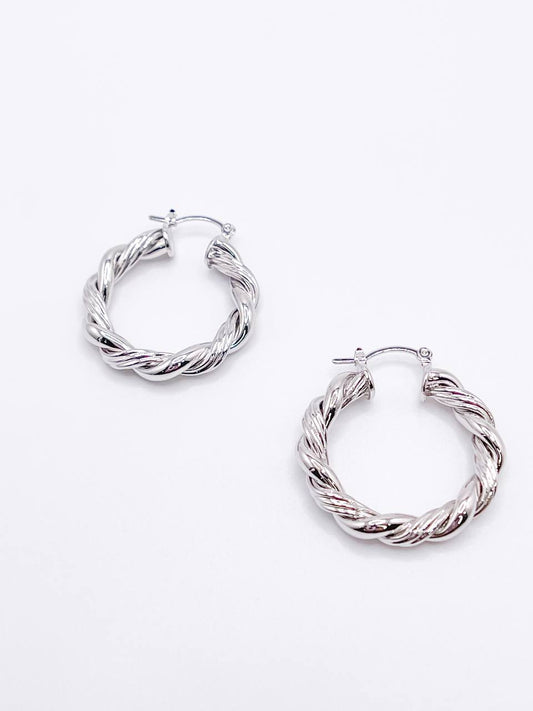 Silver Braided Twist Hoop Earrings