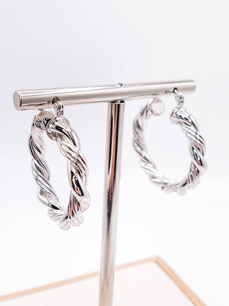 Silver Braided Twist Hoop Earrings