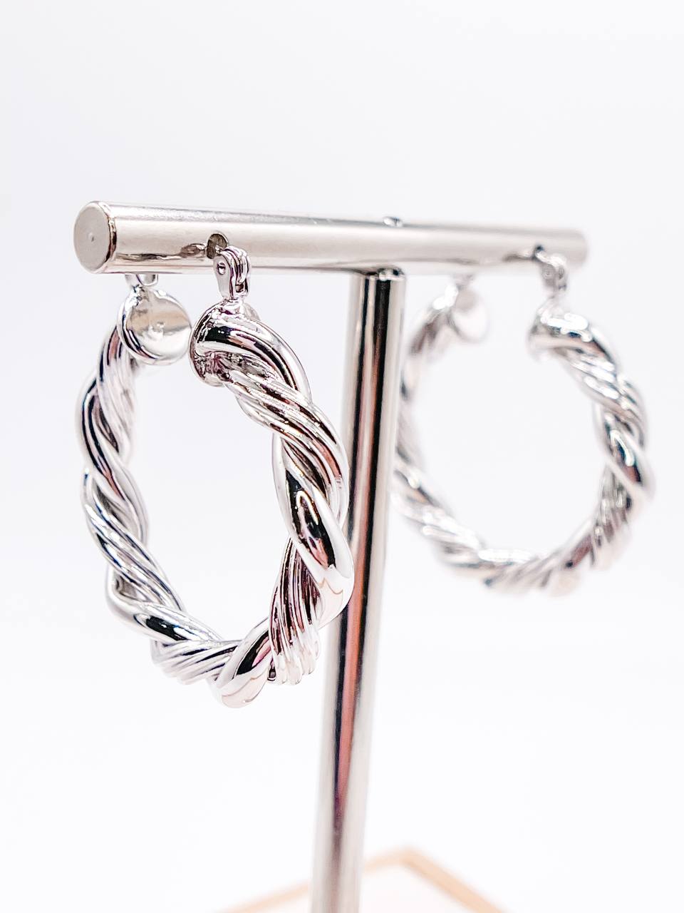 Silver Braided Twist Hoop Earrings