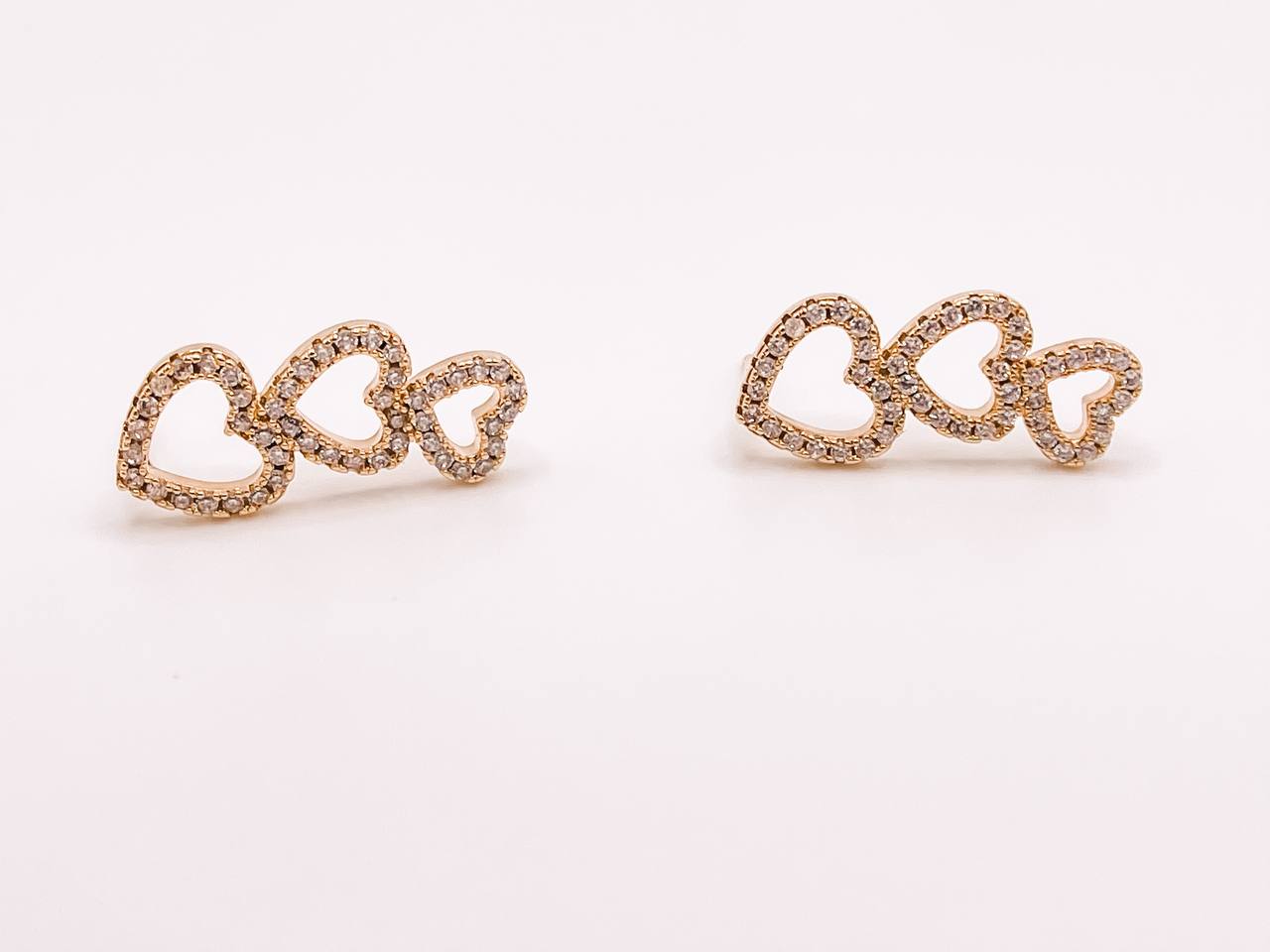 Studded Triple Heart Climber Earrings