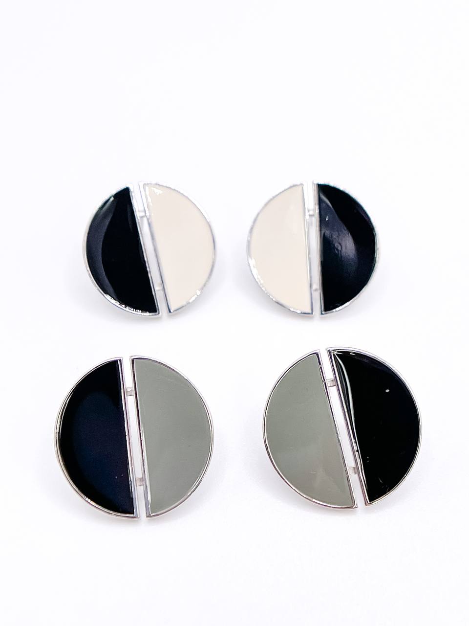 Enameled Round Button Earrings