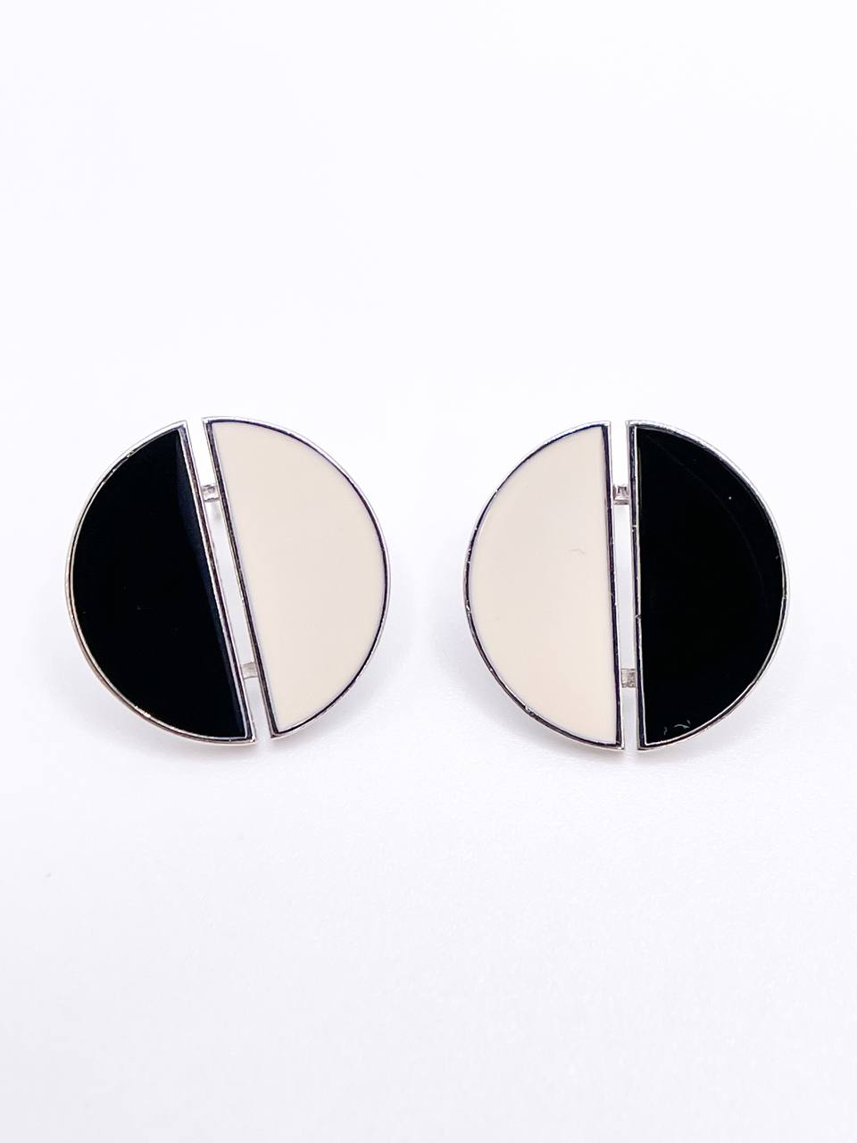 Enameled Round Button Earrings