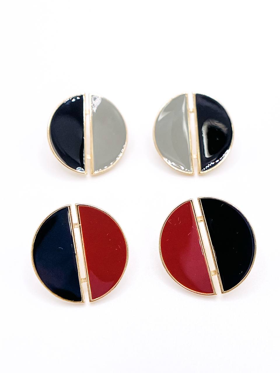 Enameled Round Button Earrings