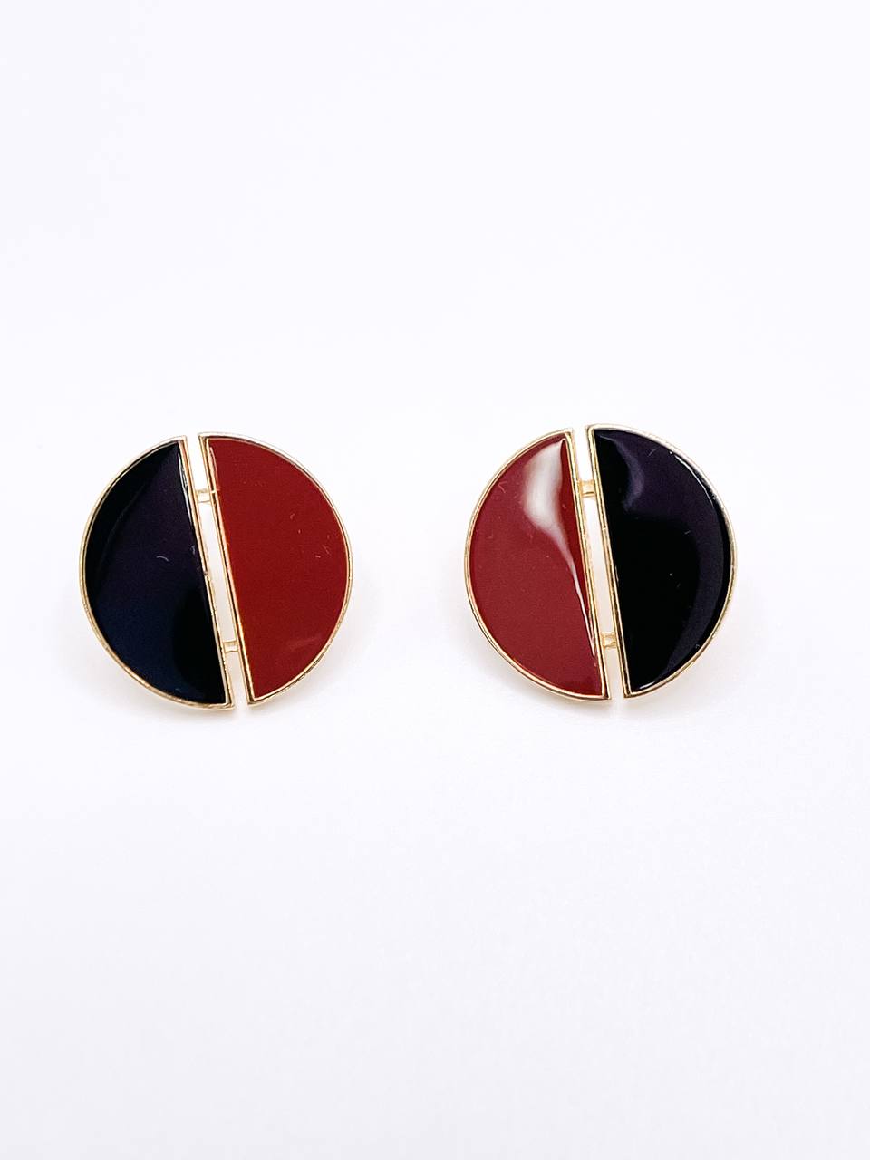 Enameled Round Button Earrings