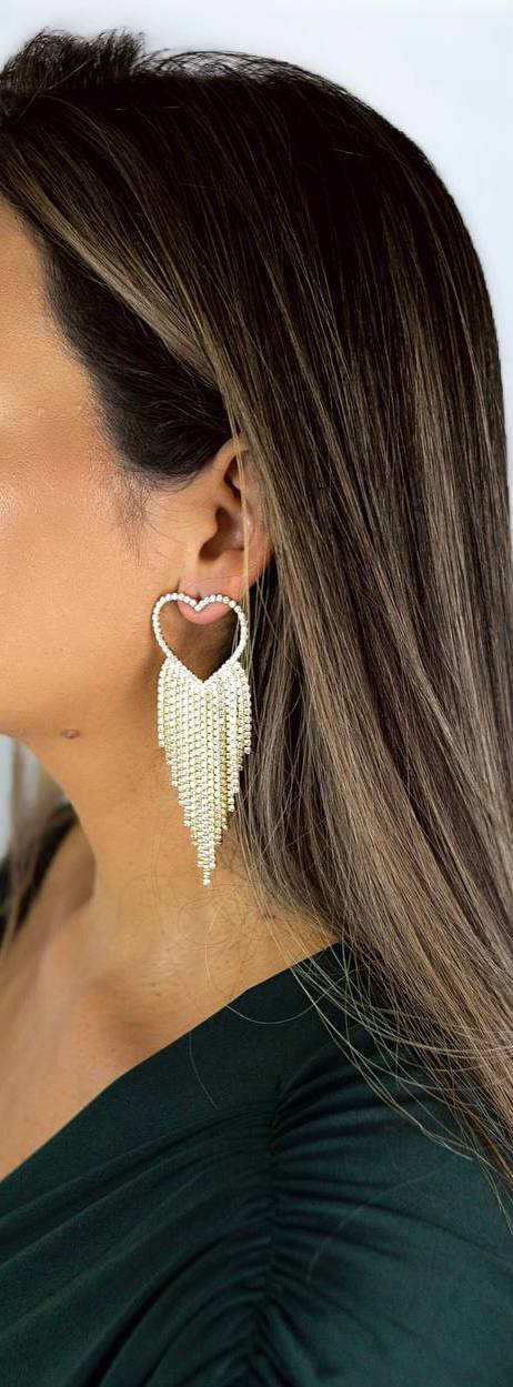 Elegant Heart Tassel Jade Earrings