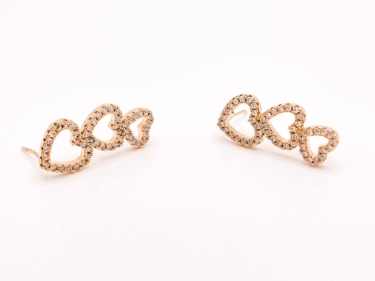 Studded Triple Heart Climber Earrings