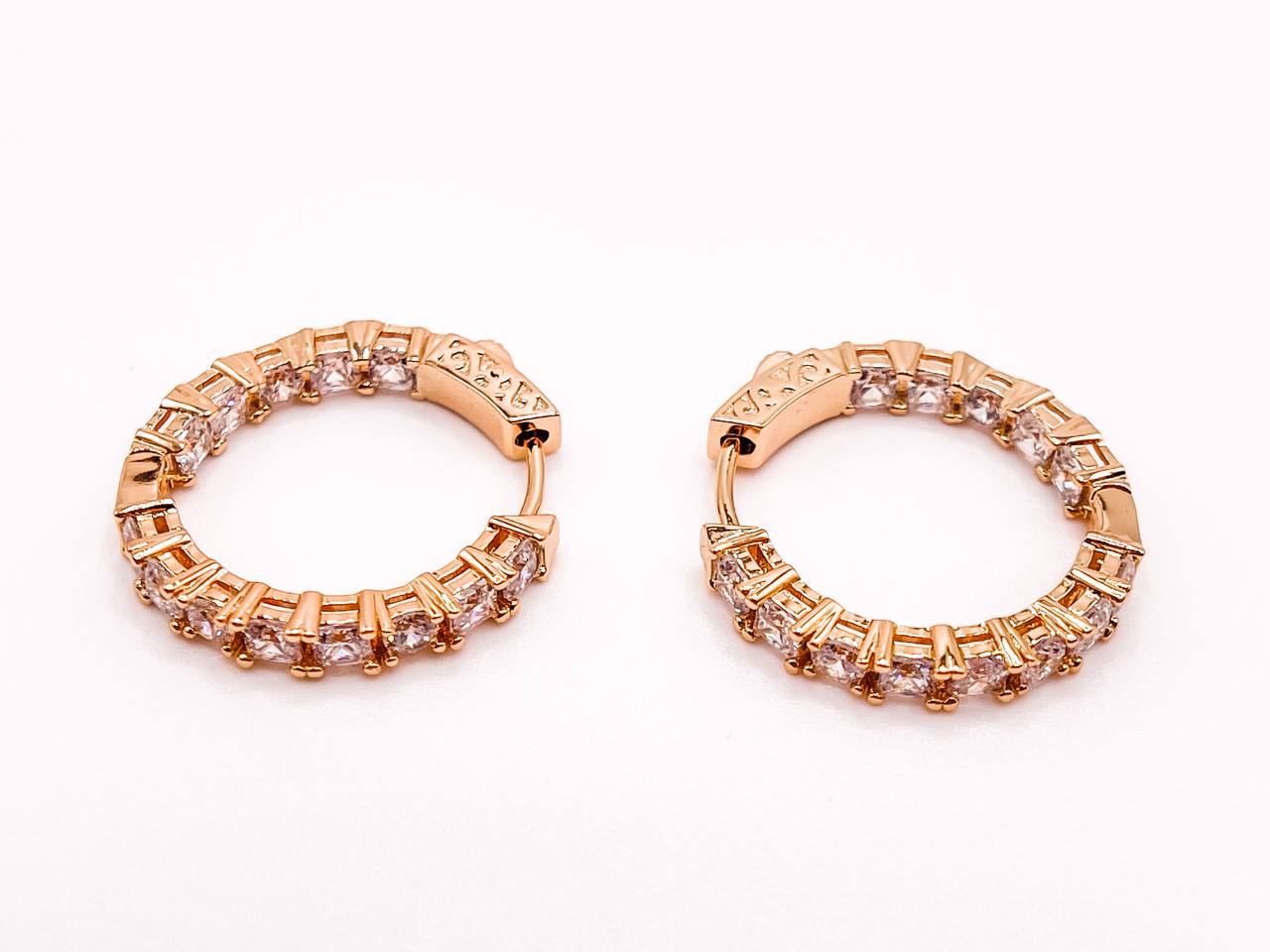 Zirconia Stone Hinge Hoop Earrings