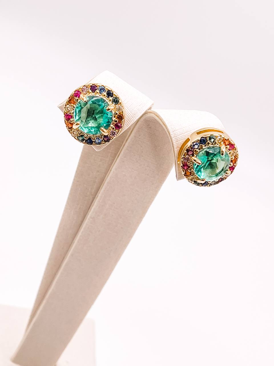 Colorful Zirconia Halo Stud Earrings