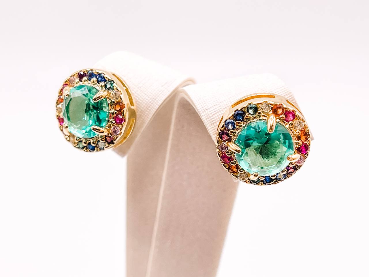 Colorful Zirconia Halo Stud Earrings