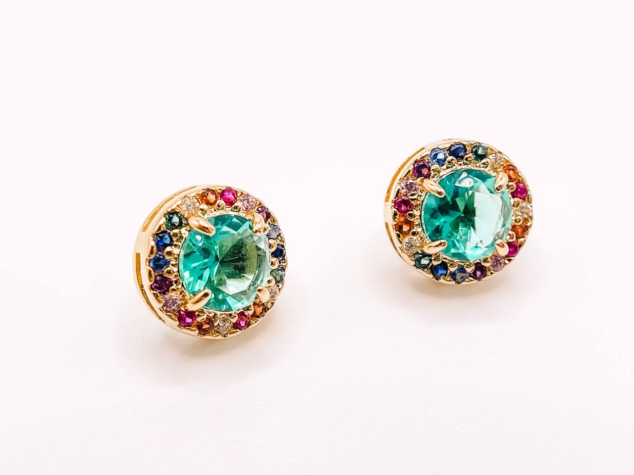 Colorful Zirconia Halo Stud Earrings