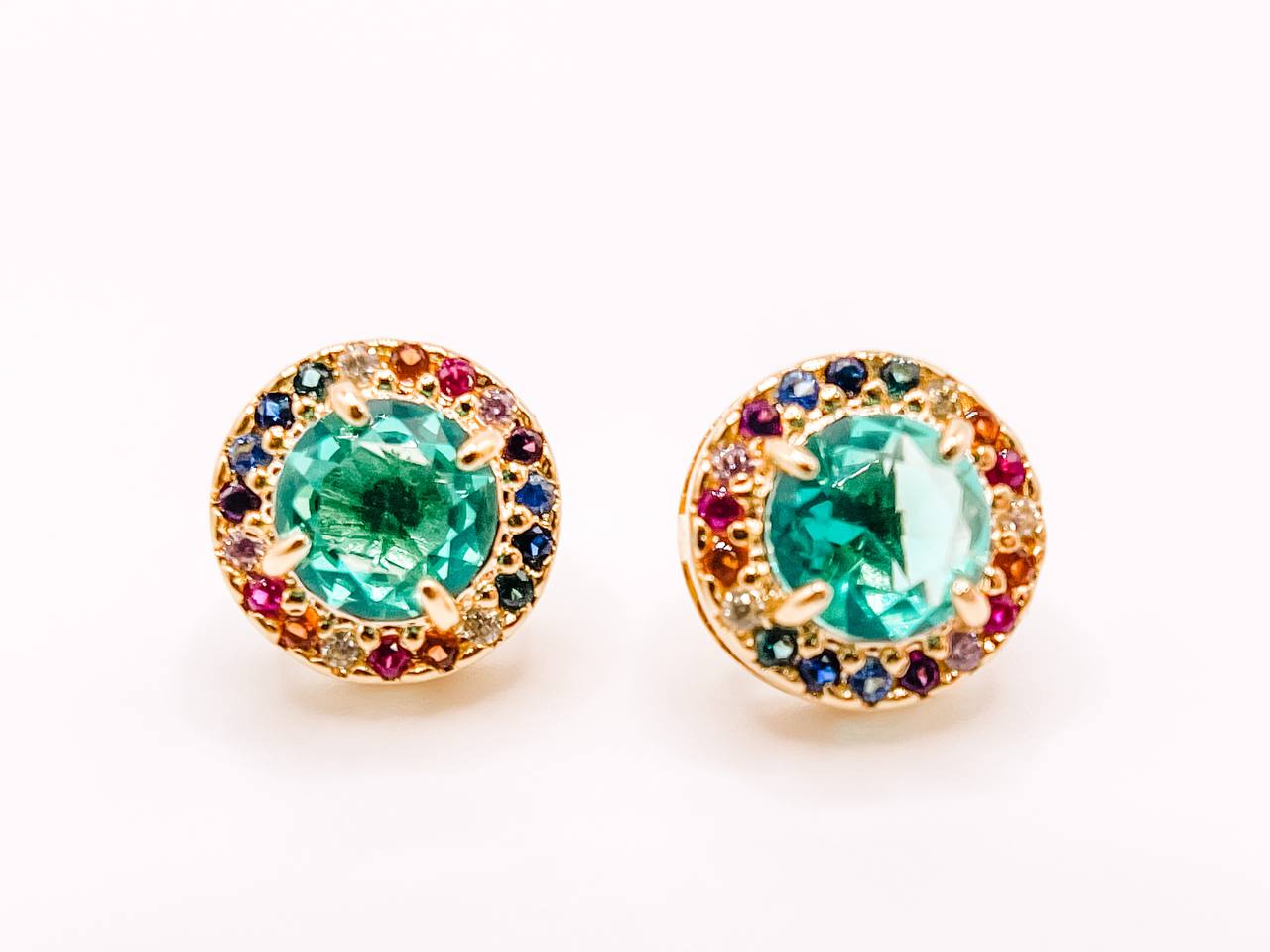 Colorful Zirconia Halo Stud Earrings