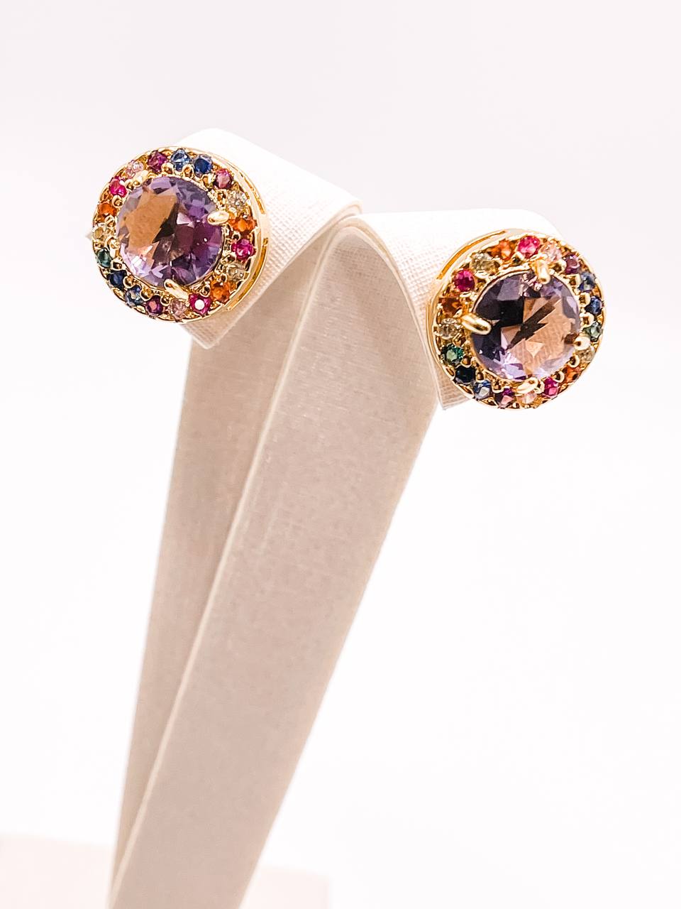 Colorful Zirconia Halo Stud Earrings