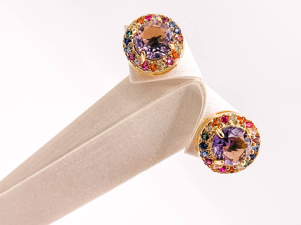 Colorful Zirconia Halo Stud Earrings