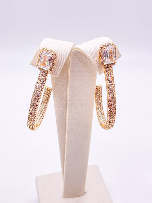 Squared Solitaire Studded Oval Hoops